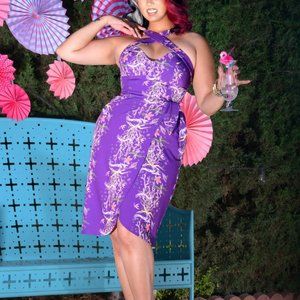 PUG Sonya Tiki Wiggle Dress in Purple Tropical Under The Sea